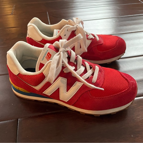 New Balance Womens Retro Sneakers Red and White Yellow - Picture 7 of 10